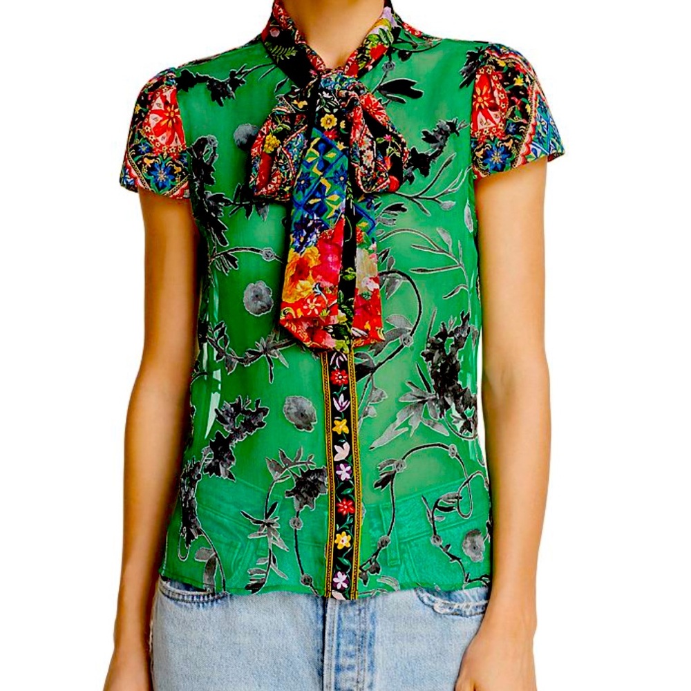 Alice & Olivia silk blouse with contrasting tie